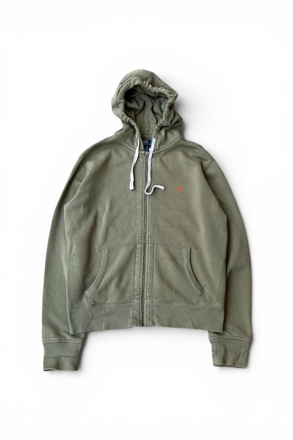 EXCLUSIVE OF DECORATION ZIP HOODIE SWEATSHIRT / KHAKI [SIZE: M USED]