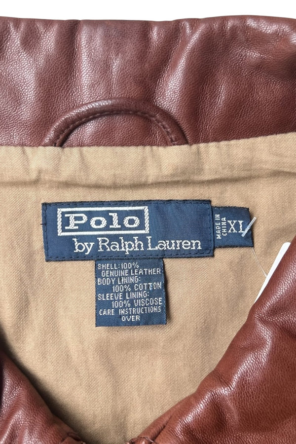 90'S ZIP UP LEATHER JACKET / BROWN [SIZE: XL USED]