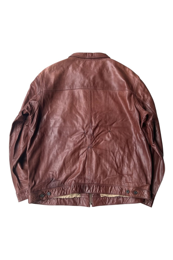 90'S ZIP UP LEATHER JACKET / BROWN [SIZE: XL USED]