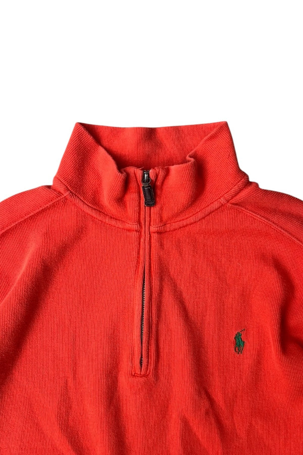 90'S HALF-ZIP COTTON KNIT SWEATER / ORANGE [SIZE: L USED]