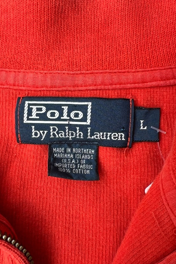 90'S HALF-ZIP COTTON KNIT SWEATER / ORANGE [SIZE: L USED]