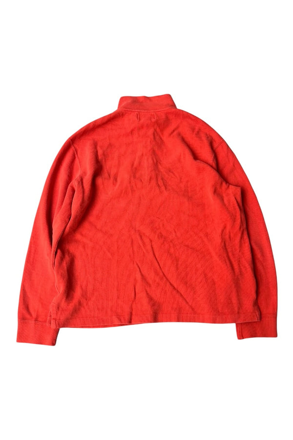 90'S HALF-ZIP COTTON KNIT SWEATER / ORANGE [SIZE: L USED]