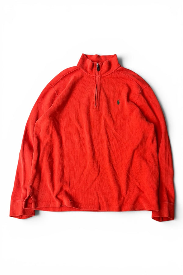 90'S HALF-ZIP COTTON KNIT SWEATER / ORANGE [SIZE: L USED]