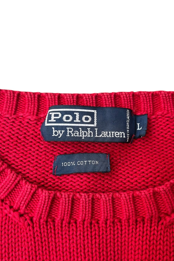 90'S SHEK-WUZ HERE COTTON KNIT SWEATER / RED [SIZE: L USED]