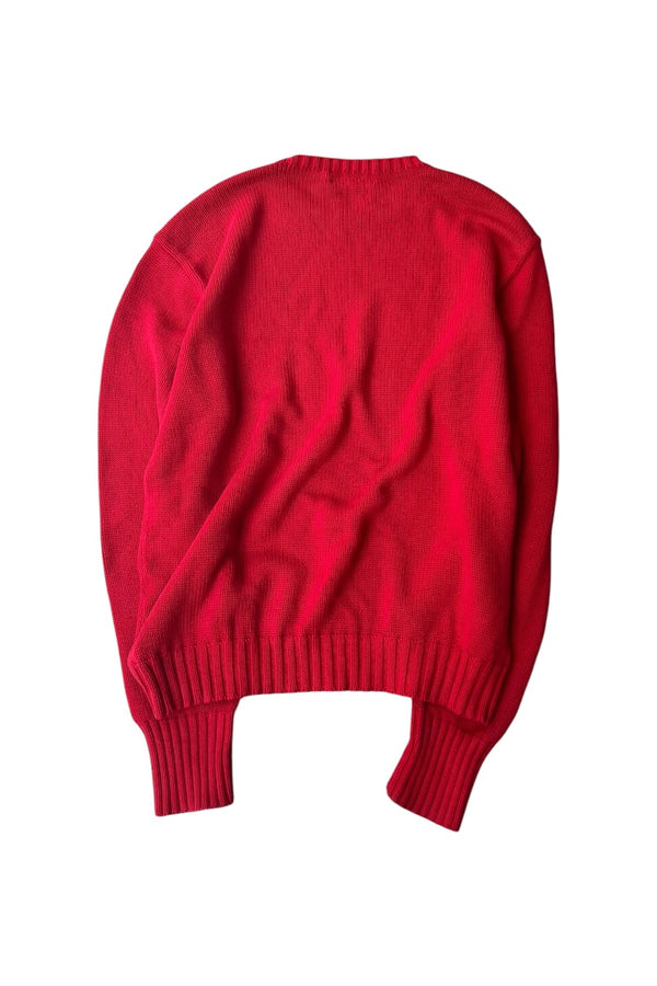 90'S SHEK-WUZ HERE COTTON KNIT SWEATER / RED [SIZE: L USED]