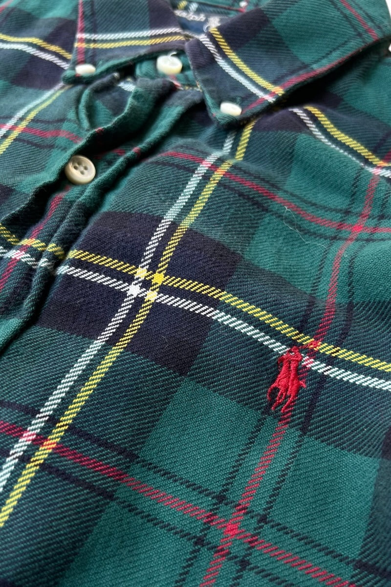 MADE IN ITALY 90'S CUSTOM FIT L/S CHECK SHIRT / GREEN [SIZE: M USED]