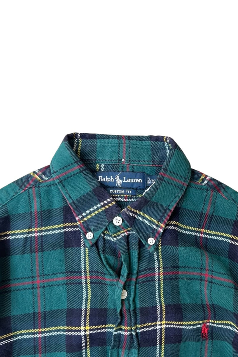 MADE IN ITALY 90'S CUSTOM FIT L/S CHECK SHIRT / GREEN [SIZE: M USED]