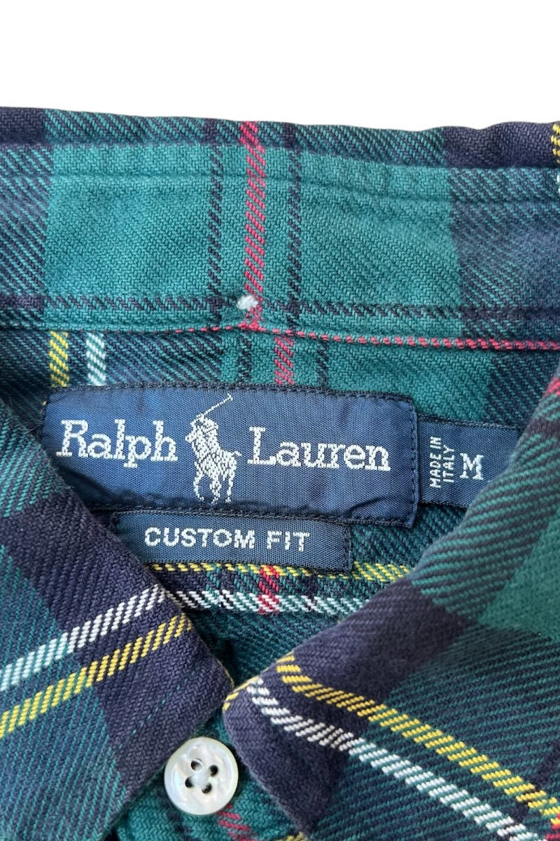 MADE IN ITALY 90'S CUSTOM FIT L/S CHECK SHIRT / GREEN [SIZE: M USED]