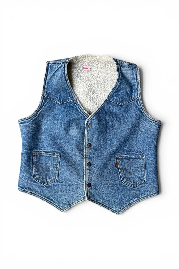 80-90'S ORANGE TAB WESTERN DENIM VEST / INDIGO [SIZE: XL USED]