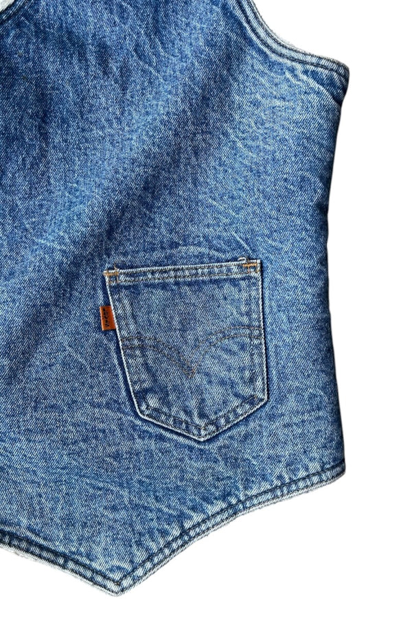 80-90'S ORANGE TAB WESTERN DENIM VEST / INDIGO [SIZE: XL USED]