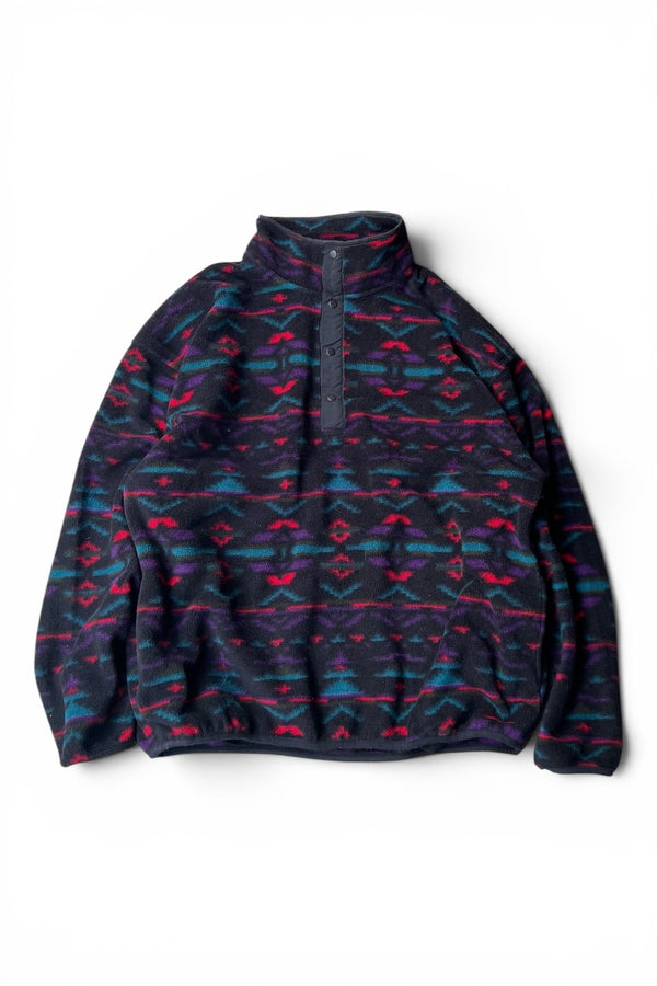 MADE IN USA 80-90'S NATIVE PATTERN SNAP-T FLEECE JACKET / BLACK [SIZE: L USED]