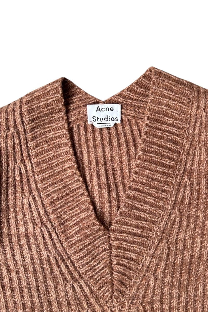 V-NECK SWEATER / BROWN [SIZE: XS USED]