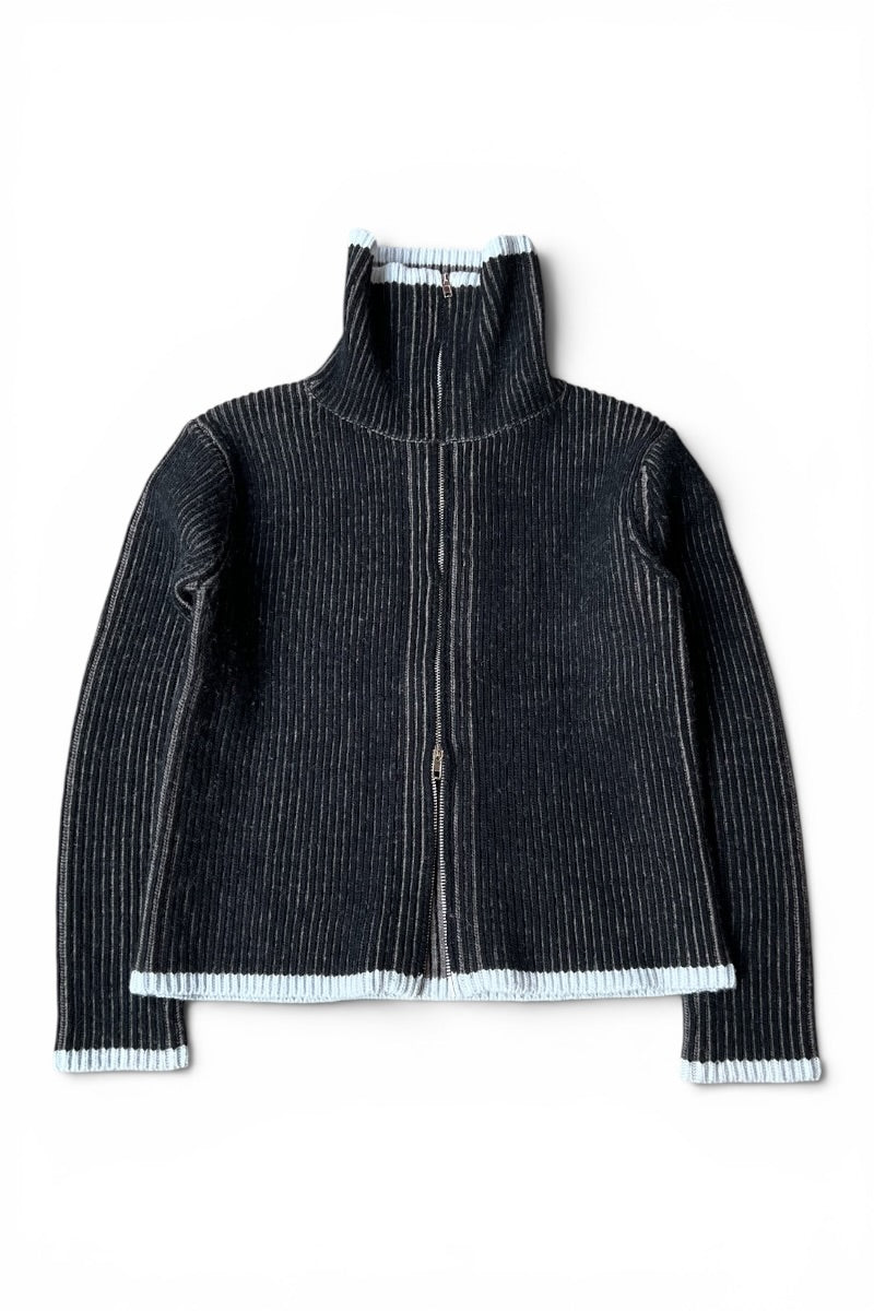HALF-ZIP KNIT SWEATER / BLACK [SIZE: XS USED]
