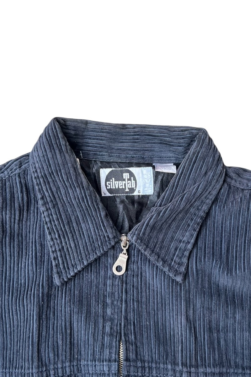 90'S SILVER TAB CORDUROY ZIP JACKET / BLACK [SIZE: L USED]