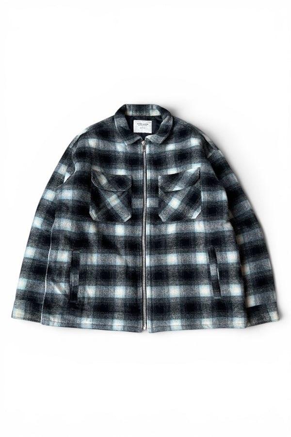 MADE IN USA ZIP OMBRE CHECK WOOL ALPACA JACKET / GRAY [SIZE: L USED]