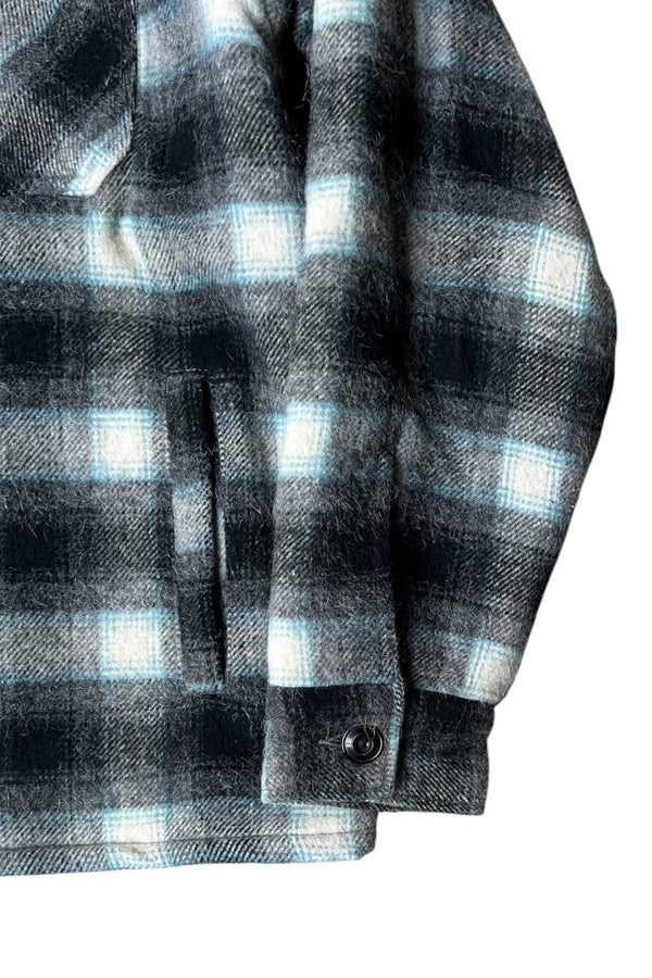 MADE IN USA ZIP OMBRE CHECK WOOL ALPACA JACKET / GRAY [SIZE: L USED]
