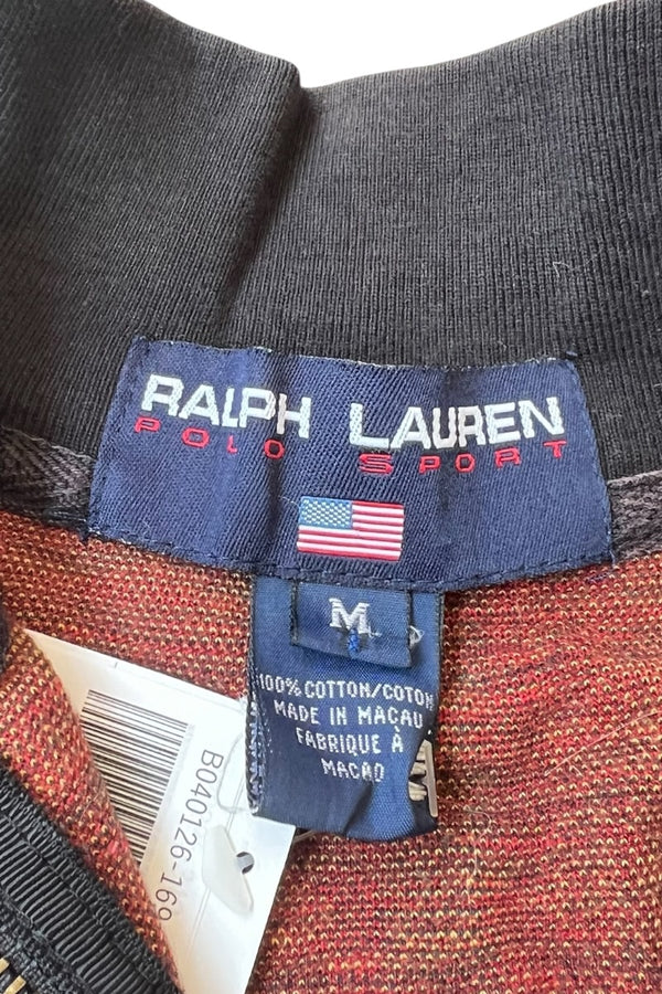 90'S HALF-ZIP COTTON KNIT SWEATER / CHECK [SIZE: M USED]