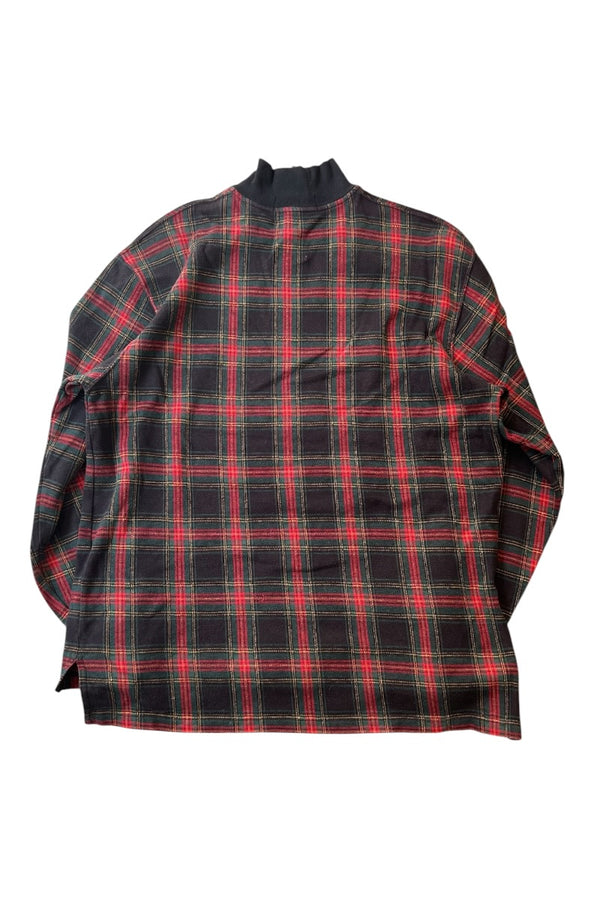 90'S HALF-ZIP COTTON KNIT SWEATER / CHECK [SIZE: M USED]