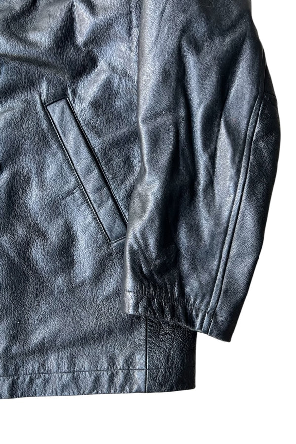 Y2K EARLY 00'S LEATHER PEA COAT W/QUILTING LINER / BLACK [SIZE: XS USED]