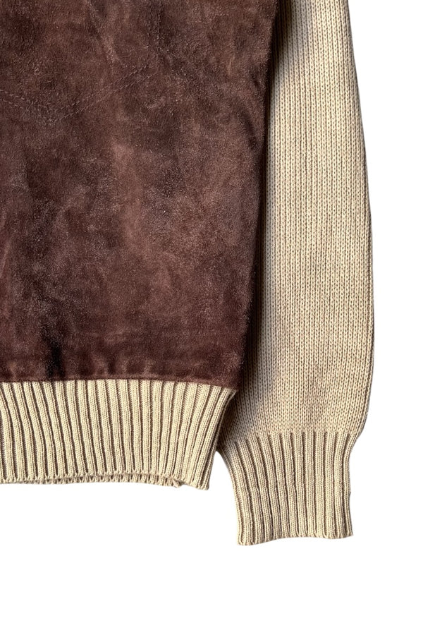 80'S KNIT SUEDE LEATHER JACKET / BROWN [SIZE: L USED]
