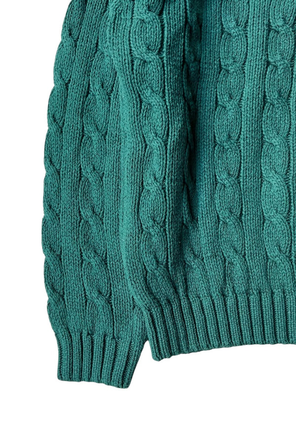 90'S V-NECK COTTON TILDEN KNIT SWEATER / GREEN [SIZE: M DEADSTOCK/NOS]