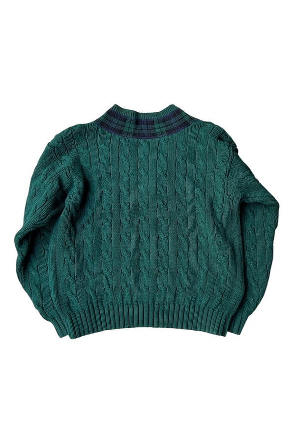 90'S V-NECK COTTON TILDEN KNIT SWEATER / GREEN [SIZE: M DEADSTOCK/NOS]