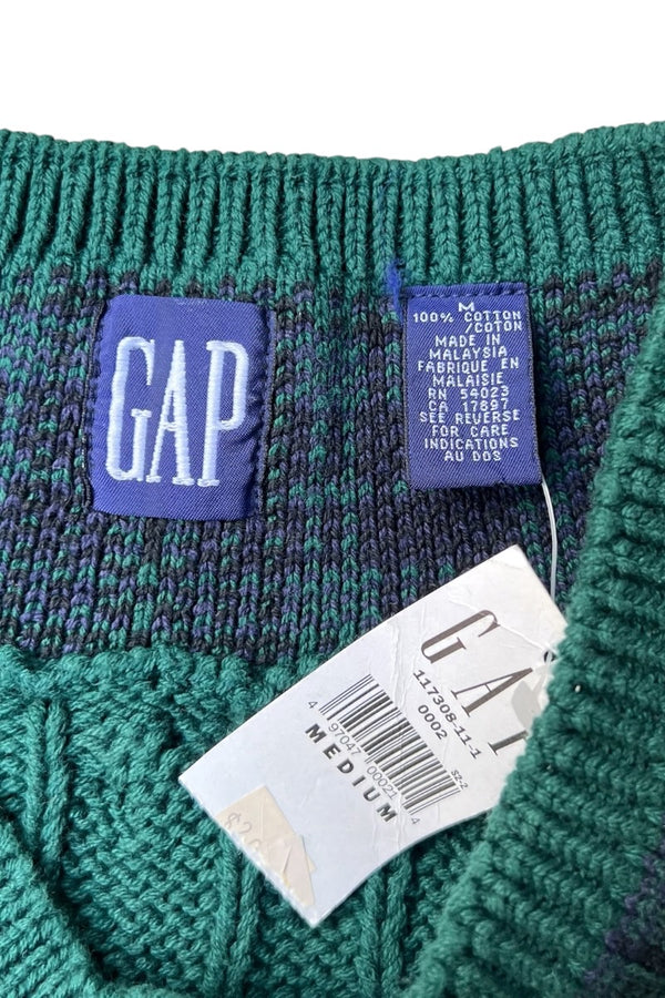 90'S V-NECK COTTON TILDEN KNIT SWEATER / GREEN [SIZE: M DEADSTOCK/NOS]