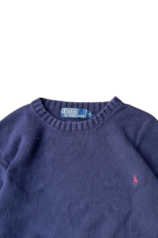 90'S COTTON KNIT SWEATER / NAVY [SIZE: M USED]