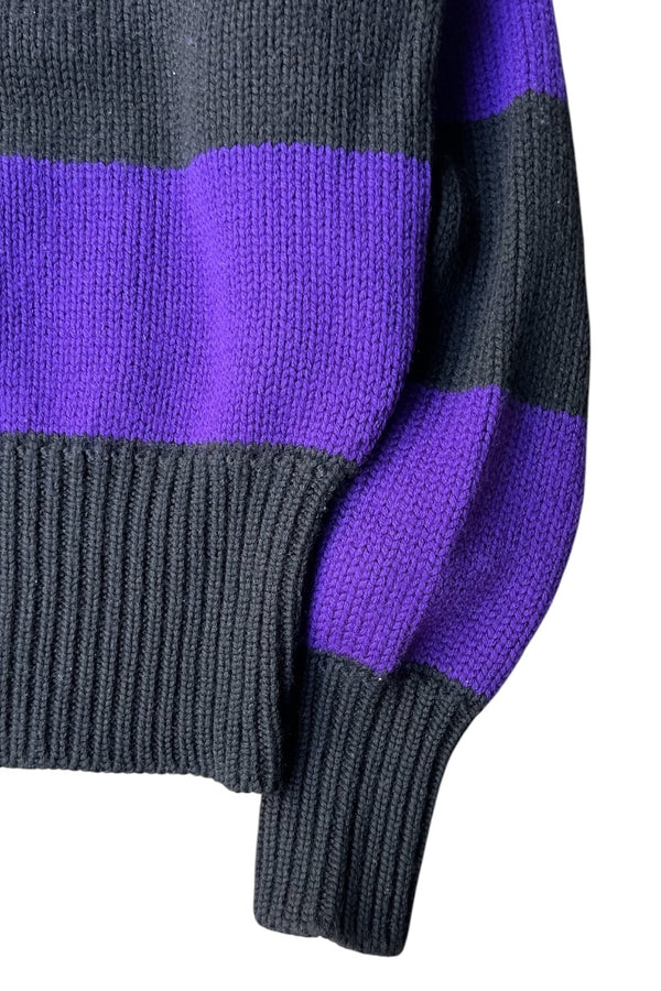 90'S COOKIE CREST BORDER WOOL KNIT SWEATER / PURPLE [SIZE: L USED]
