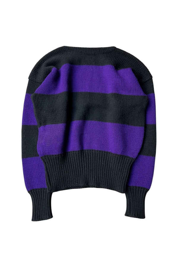 90'S COOKIE CREST BORDER WOOL KNIT SWEATER / PURPLE [SIZE: L USED]