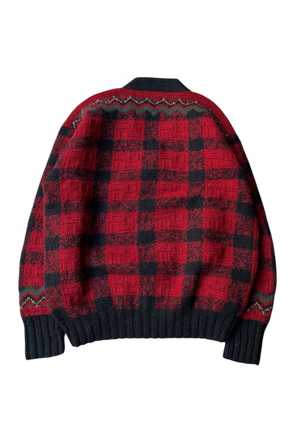 90'S WOOL HAND KNIT V-NECK SWEATER / RED [SIZE: L USED]