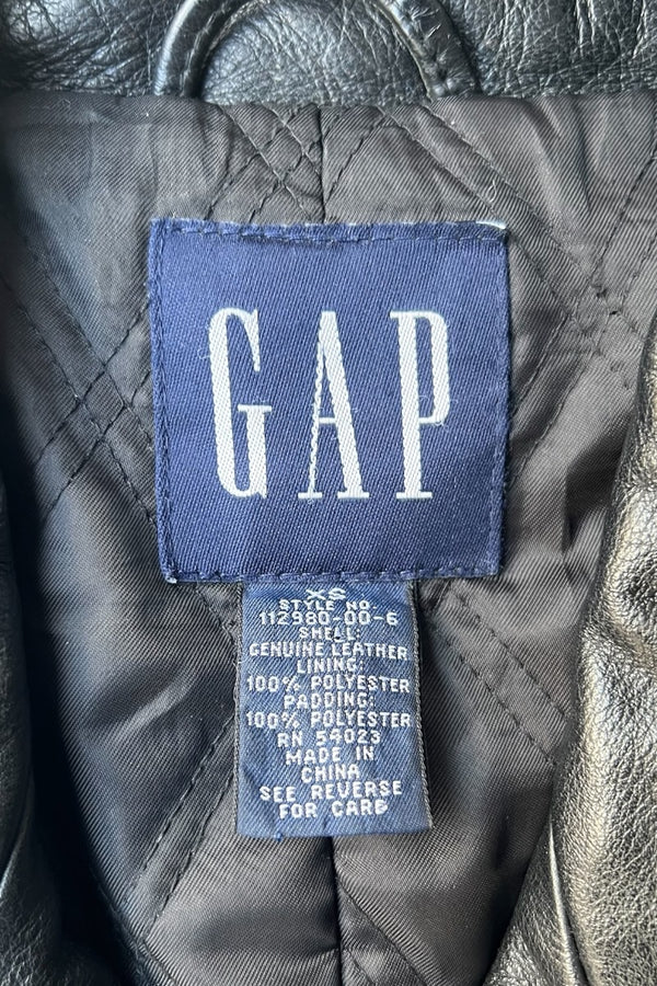 Y2K EARLY 00'E LEATHER PEA COAT / BLACK [SIZE: XS USED]