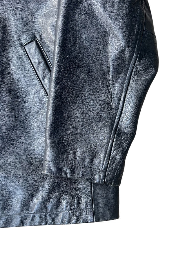 Y2K EARLY 00'E LEATHER PEA COAT / BLACK [SIZE: XS USED]