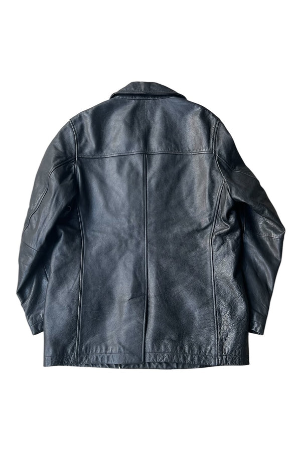 Y2K EARLY 00'E LEATHER PEA COAT / BLACK [SIZE: XS USED]