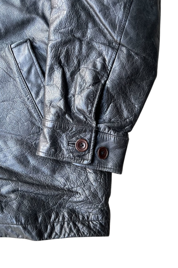 Y2K EARLY 00'S LEATHER CAR COAT W/QUILTING LINER / BLACK [SIZE: L USED]