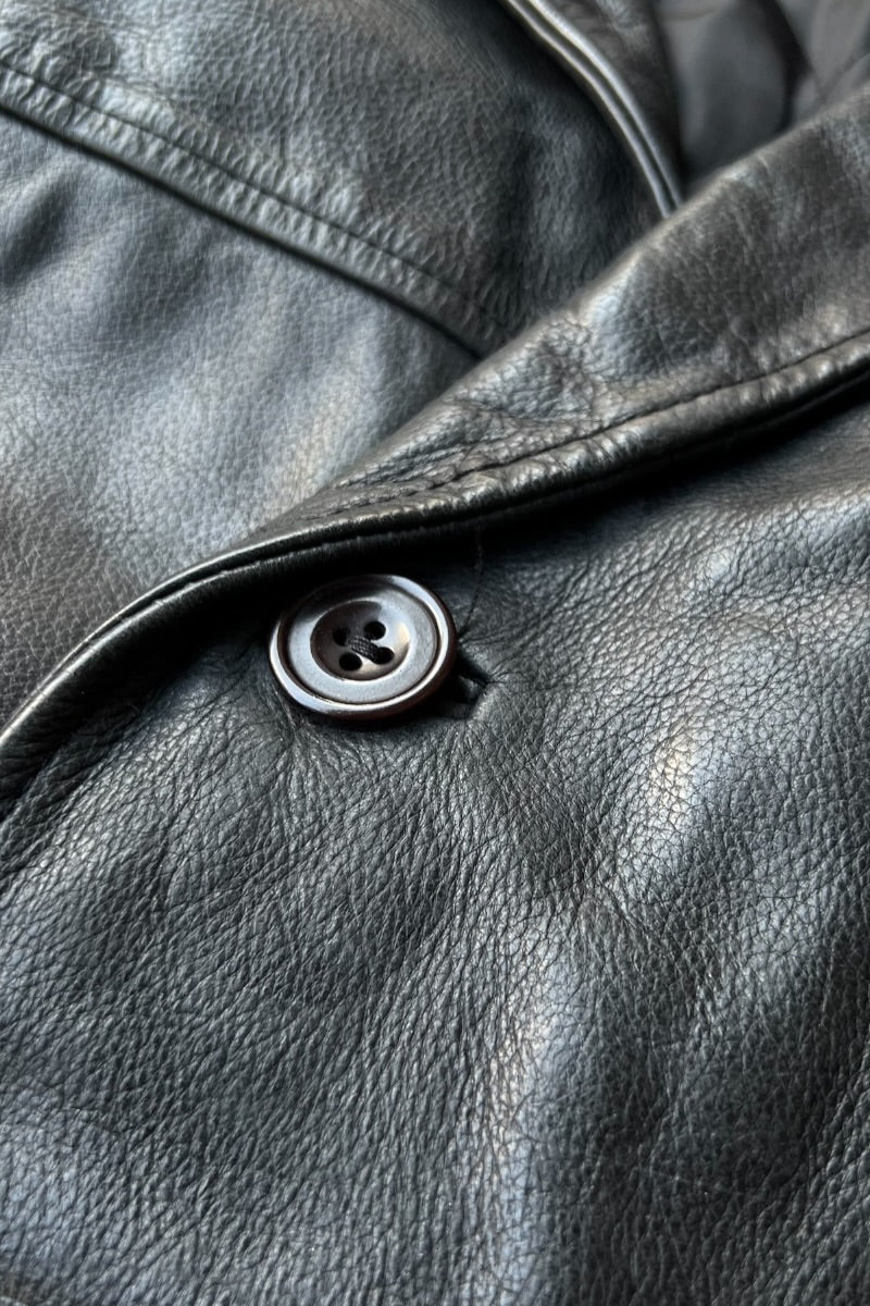 Y2K EARLY 00'S LEATHER CAR COAT W/QUILTING LINER / BLACK [SIZE: L USED]