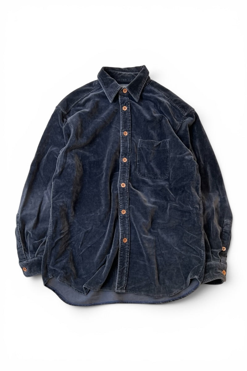 90'S-Y2K EARLY 00'S L/S VELOUR SHIRT / BLACK [SIZE: M USED]