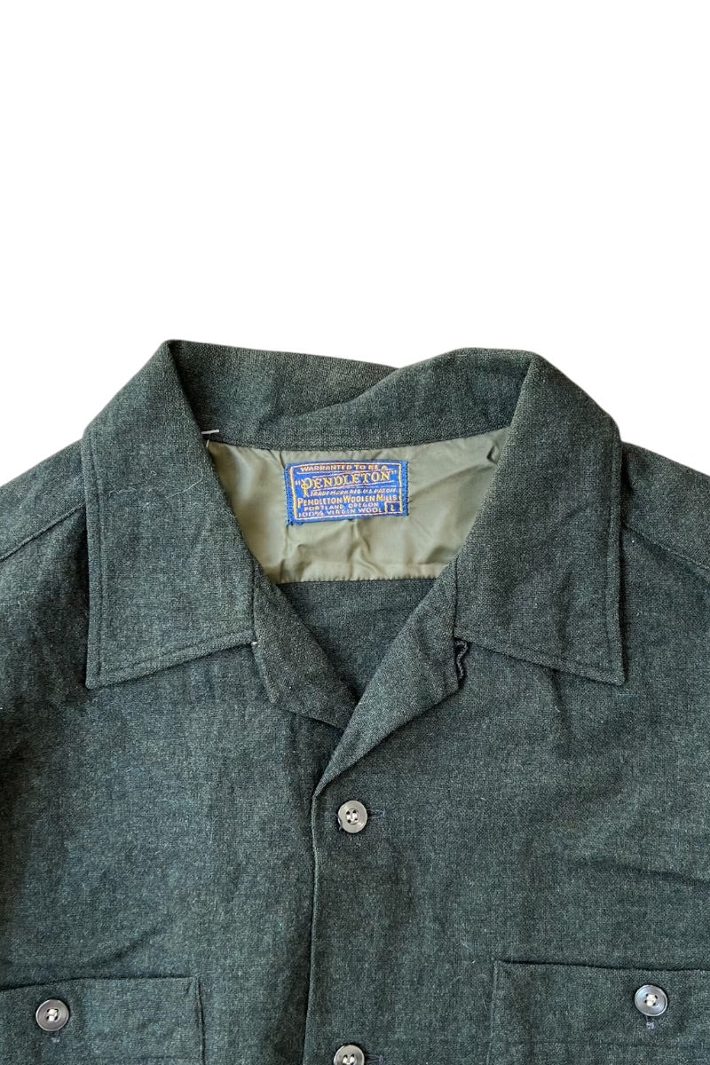 60'S L/S WOOL OPEN COLLAR SHIRT / KHAKI [SIZE: L USED]