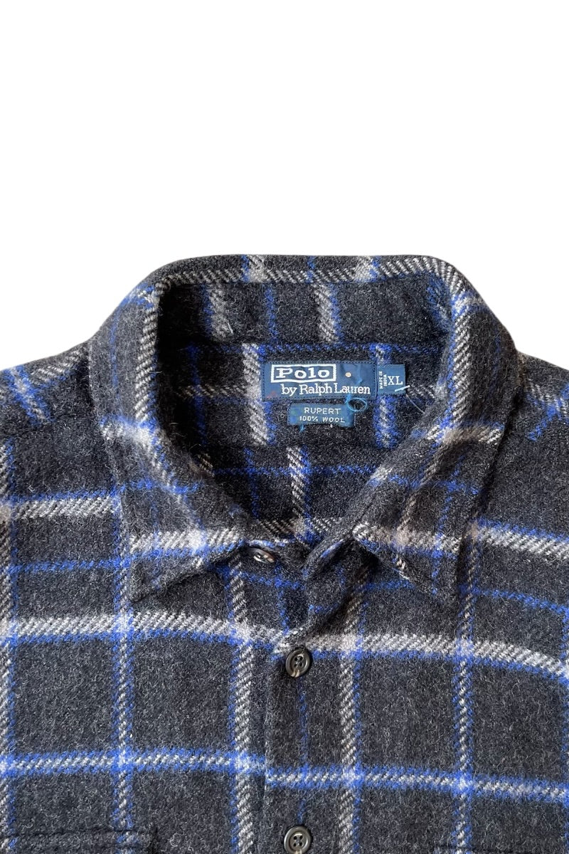 90'S L/S WOOL CHECK SHIRT JACKET / BLACK [SIZE: XL USED]