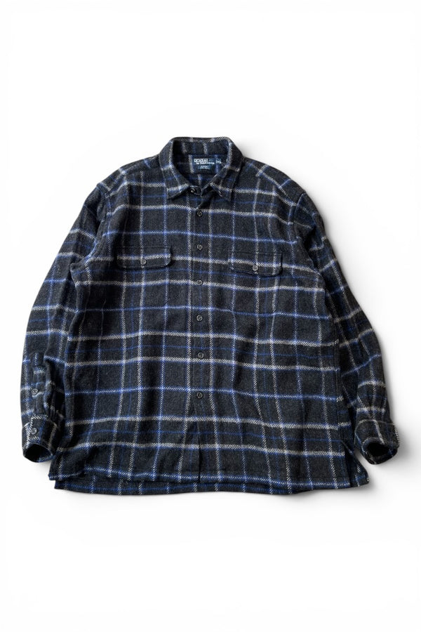 90'S L/S WOOL CHECK SHIRT JACKET / BLACK [SIZE: XL USED]
