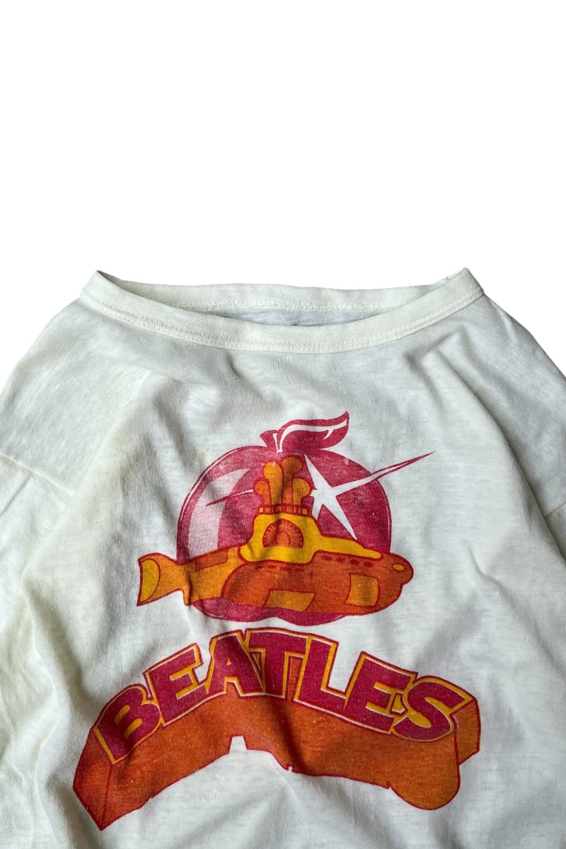 70'S BEATLES YELLOW SUBMARINE RINGER BAND T-SHIRT / YELLOW [SIZE: S USED]