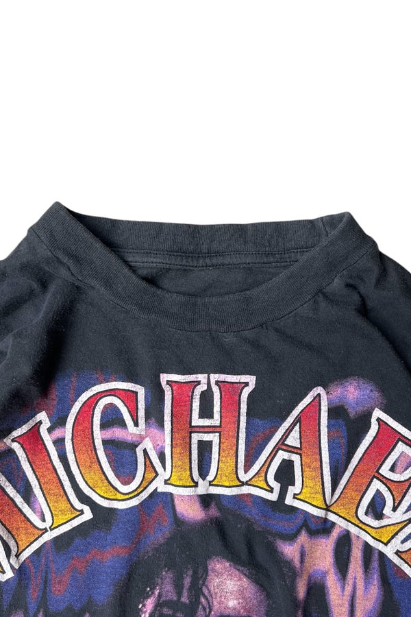 80-90'S MICHAEL JACKSON BOOTLEG ALL PRINT MUSIC T-SHIRT / BLACK [SIZE: L USED]