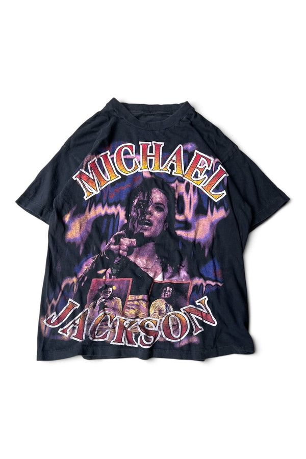 80-90'S MICHAEL JACKSON BOOTLEG ALL PRINT MUSIC T-SHIRT / BLACK [SIZE: L USED]