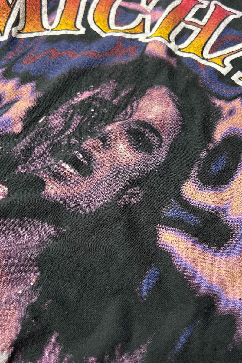 80-90'S MICHAEL JACKSON BOOTLEG ALL PRINT MUSIC T-SHIRT / BLACK [SIZE: L USED]