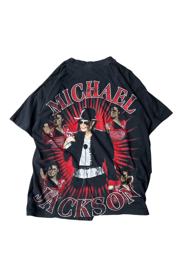 80-90'S MICHAEL JACKSON BOOTLEG ALL PRINT MUSIC T-SHIRT / BLACK [SIZE: L USED]
