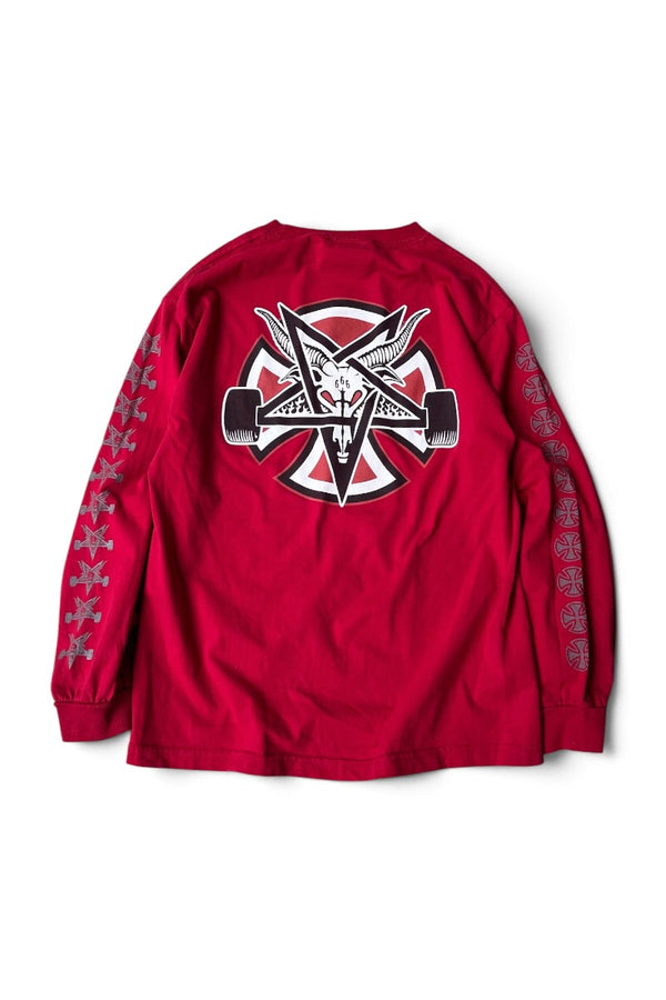 18'S THRASHER PENTAGRAM CROSS SKATEBOARDING L/S T-SHIRT / RED [SIZE: M USED]
