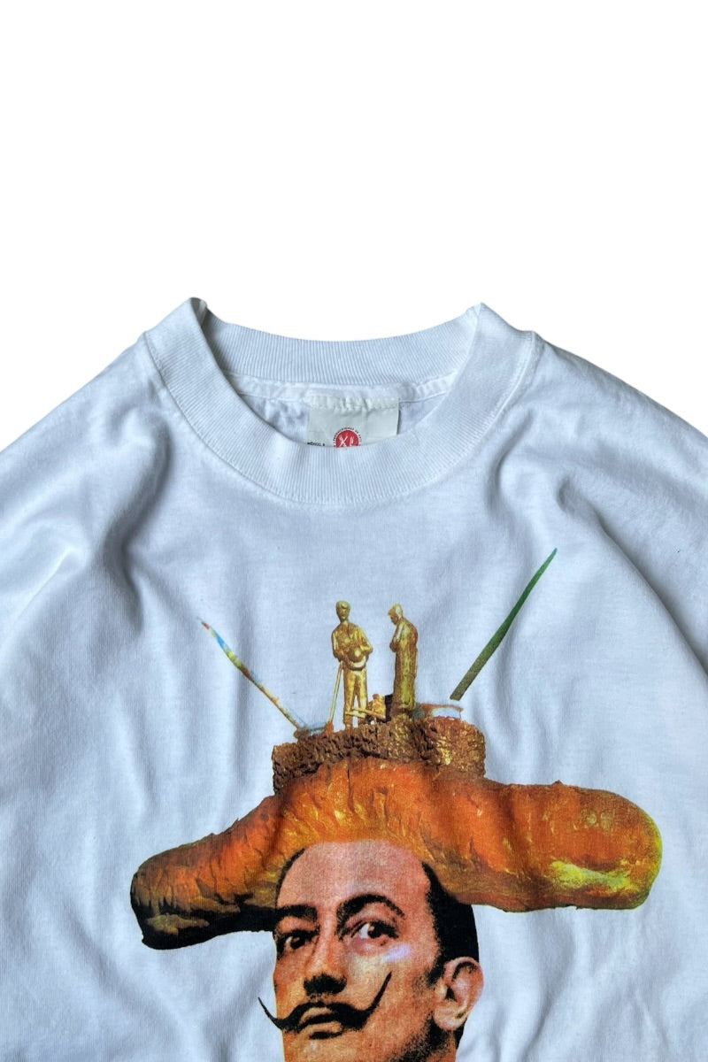 Y2K 00'S SALVADOR DALI PARODY ART T-SHIRT / WHITE [SIZE: M USED]