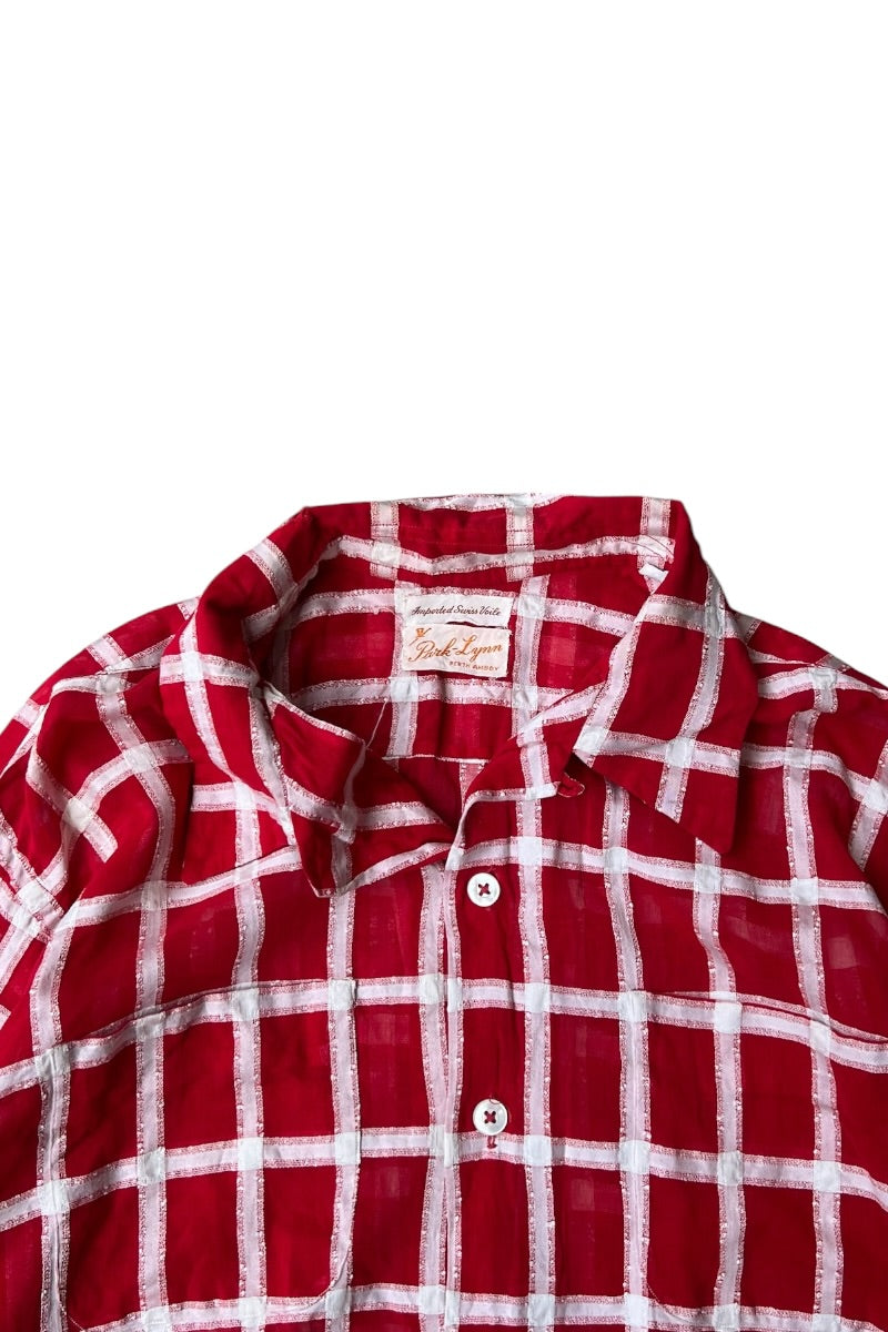 60-70'S S/S SWISS VIOLE CHECK SHIRT / RED [SIZE: M USED]