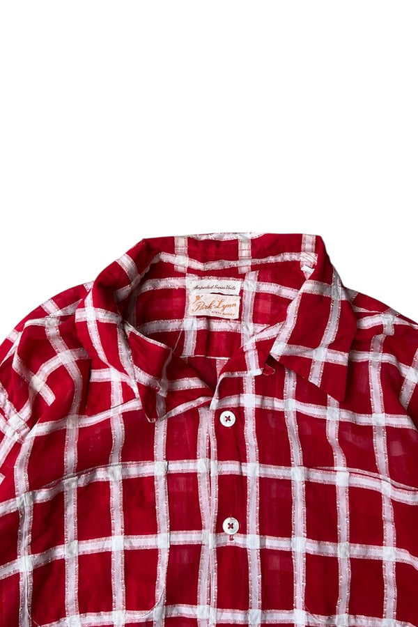 60-70'S S/S SWISS VIOLE CHECK SHIRT / RED [SIZE: M USED]