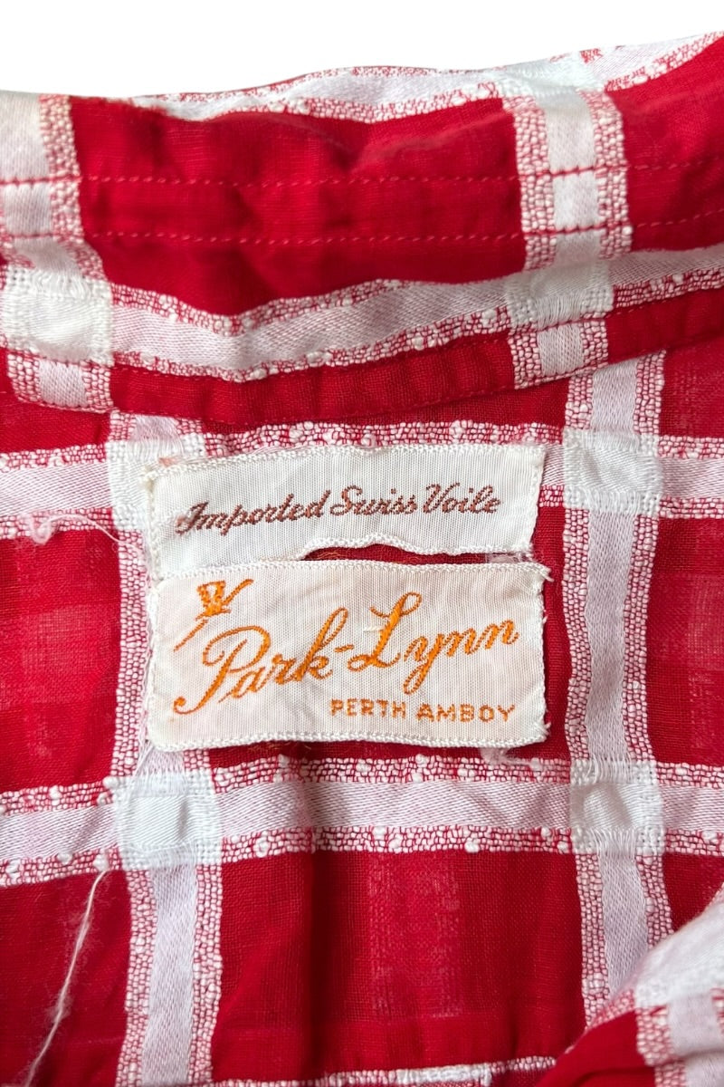 60-70'S S/S SWISS VIOLE CHECK SHIRT / RED [SIZE: M USED]